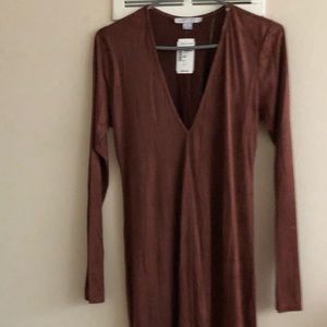 Long sleeved suede body con dress